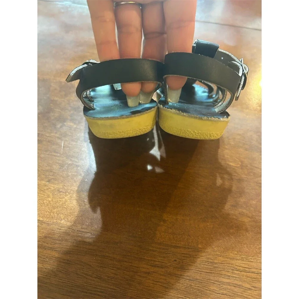 Toddlers Sun-San Salt-Water Blue Leather Fisherman Sandals Buckle Strap Size 8
